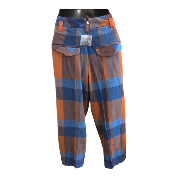 Free People cass brown blue plaid look slouchy midrise tapered trouser pants sz4 - Picture 8 of 13